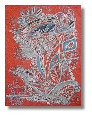 Red Abstract Art - Blue on Red Thumbnail.