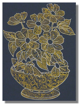 Flower Art - Golden Flowers in a Bowl.